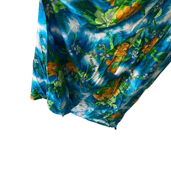 Paradise Hawaii Vintage Womens Dress Size M Blue Floral Maxi Pure Cotton New - Picture 9 of 11